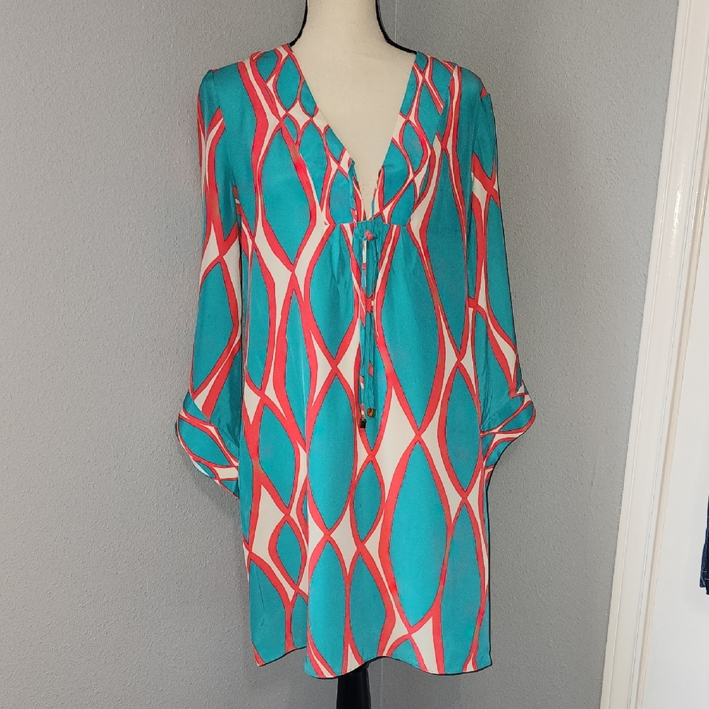 Alice & Trixie Silk Teal and Coral Dress
